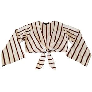 Forever 21 Blouse Top Kimono Wrap Cropped Sz L Bell Sleeve Boho Hippie Festival